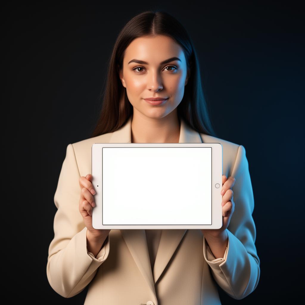 A woman holding a blank tablet, ready to be turned into your website
